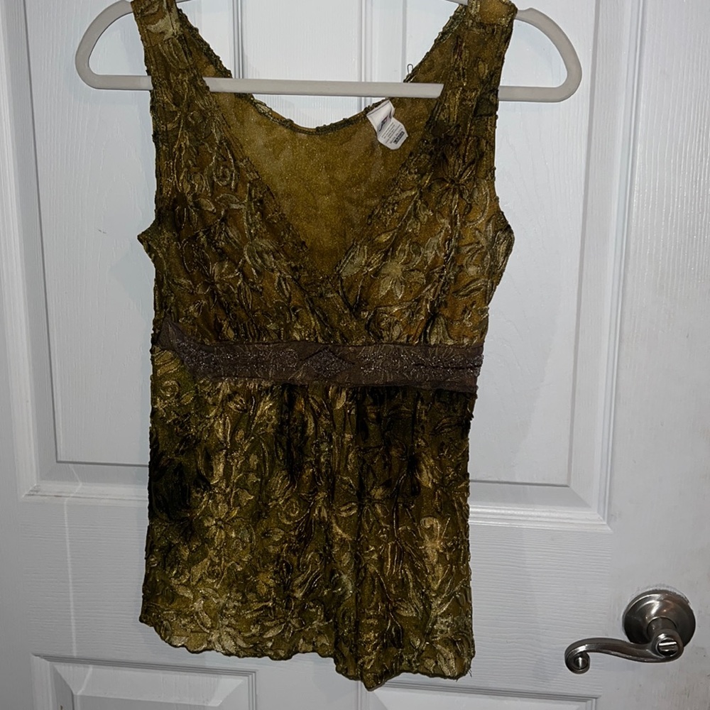 Vintage Y2K Tank Top JL brown velvet sequins beading